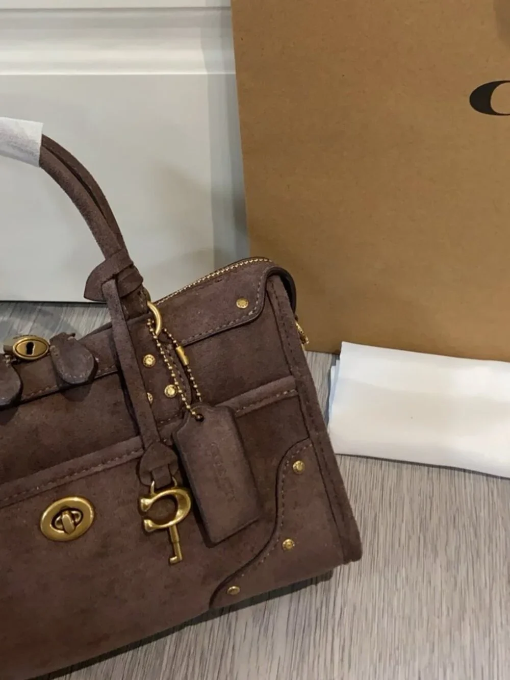 Coach Rhyder satchel In Brown Suede